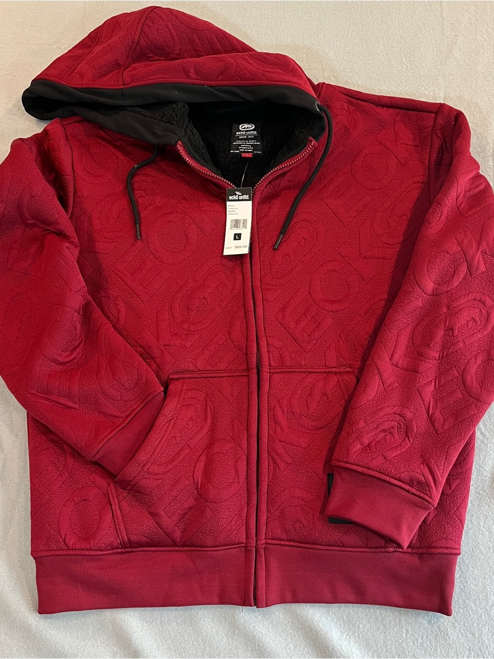 NWT Ecko Unlimited Sherpa Lined Hooded Logo Embossed Full Zip Jacket